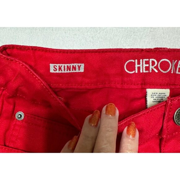 New Girls Cherokee Skinny Red Denim Jeans Size 14 Adjustable Waist - Picture 3 of 9